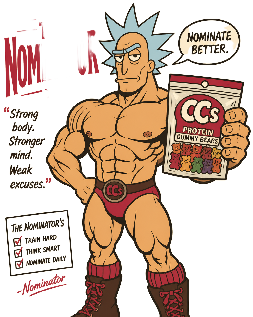 The Nominator — NOMS lean-protein-snacks mascot